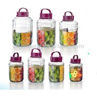 big capacity hot sale 2-18L clear cylinder glass jar with plastic lids & plastic handle