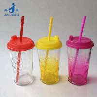 Colored Cold Beverage Drinking 14 oz Water Glass Cup with Straw