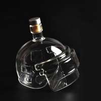 Custom Fashion Unique Handmade Borosilicate Helmet Whisky Glass Decanter Wine Bottle With Bullet Cup