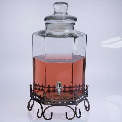 Elegant high quality octagon shape glass jar with tap for beer liquor wine