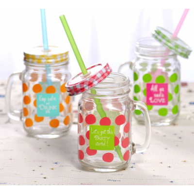 customized sublimation decal mason jar with metal lid and colorful straw