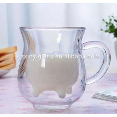 new design cow shape double wall cup new animal design insulated glass 8oz fancy glass double wall milk cup